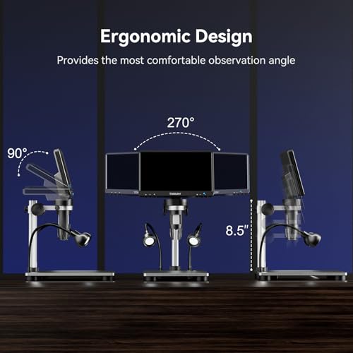 Microware 7" LCD Digital Microscope Magnification, 1080P Video Microscope with Metal Stand, 12MP Ultra-Precise Focusing, PC View, Windows/Mac OS Compatible, 8 Adjustable Lights