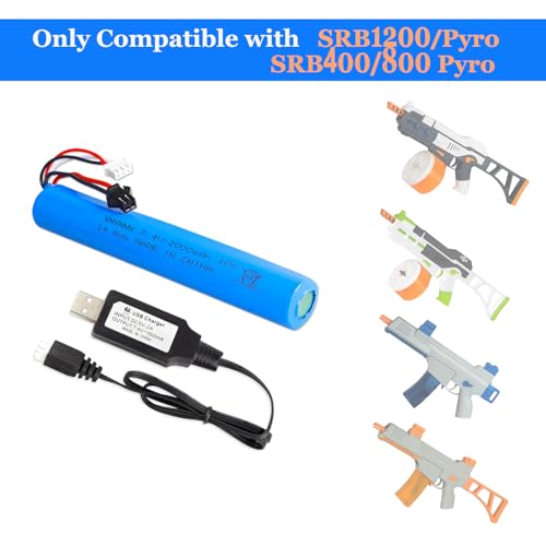 VNVNMV 7.4V 2000mAh Battery for Splatter Ball Gun Airsoft Gel Blaster,1 Pack Rechargeable Batteries with USB Charger Compatible with Splatrball SRB1200 400 400-SUB - Thumbnail 2