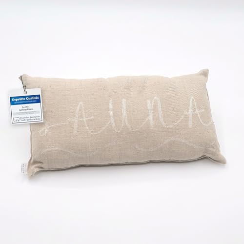 sositex | 1 Premium Saunakissen Lieblingskissen Reisekissen | Design: BANGA | Maße: 45 x 22 cm, 100% Leinen Hängematte, Strand oder Picknick (Natural/Weiss)