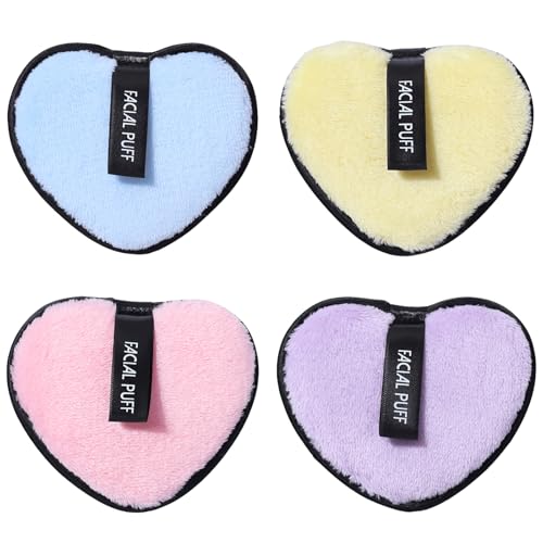 PLUSHCEWT Reusable Makeup Remover Pads (4pcs) - Heart & Oval Shapes - Soft Flannel Fabric - Hypoallergenic - Face & Eyes - Suits All Skin Types