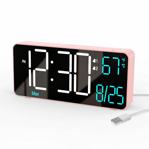 Image of KOSUMOSU Alarm Clocks for Bedrooms, 6.7in Small Digital Clock, Auto Dimming, Room Temperature, Day of The Week, Date, Seconds, Digital Clocks for Living Room, Alarm Clock
