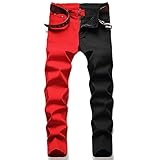 GuiSoHn Jeanshosen Jeans Hose Denim Jeanshose Herbst Und Winter Nähen Jeans Mode Herren Herren Jeans Nähen Schwarz Schwarz Rot