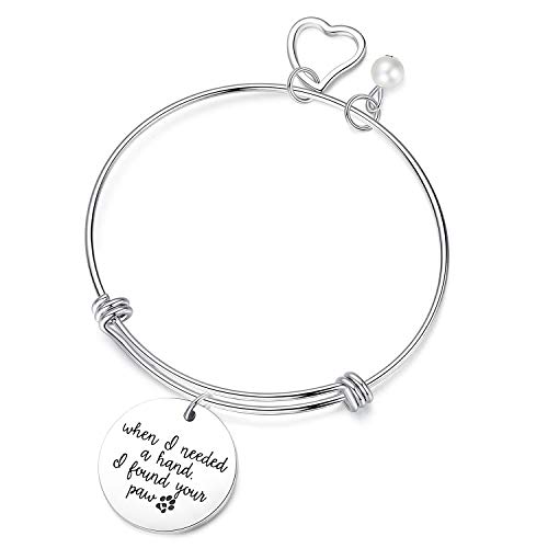 Vlinsha Dog Charm Bracelet - Paw Print Stainless Steel Ajustable Bracelet - When I Needed A Hand, I Found Your Paw - Pet Dog Owner Bangle for Teen Girls Dog Lovers …