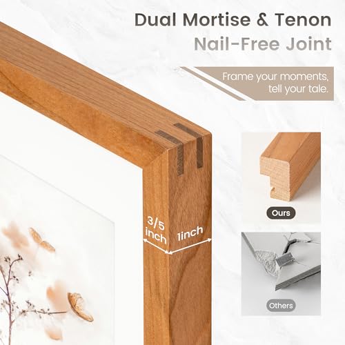 Image of 8x10 Picture Frame Set of 3, USA-Sourced Natural Cherry Wood Photo Collage Frame with HD Tempered Glass, Modern Simple 8 x 10 Wooden Frame Matted to 5x7 Gallery Frames for Art Wall or Tabletop Display