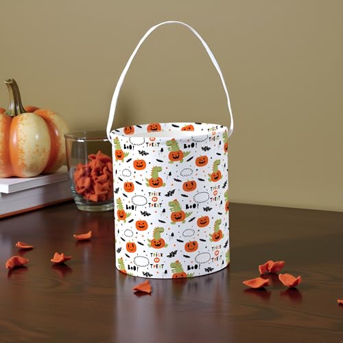 Image of Halloween Bucket for Trick or Treat Kids Halloween Pumpkin Bucket Halloween Candy Snack Baskets Pumpkin Halloween Party Decoration (Halloween Dinosaur)