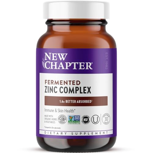 New Chapter Zinc Supplement, Fermented Zinc Complex, ONE Daily for Immune Support + Skin Health, Mineral-Balancing Formula Rich in Copper, Easy to Swallow & Digest, 30 Count (1 Month Supply)