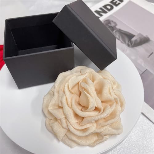 Image of Dainty Fabric Peony Flower Brooches Pin Delicate Camellia Flower Brooch Classic for Women Wedding Party Dance Banquet Elegant Lapel Pins Dress Suit Ceremony Clothes Accessories Jewelry Gifts 100mm