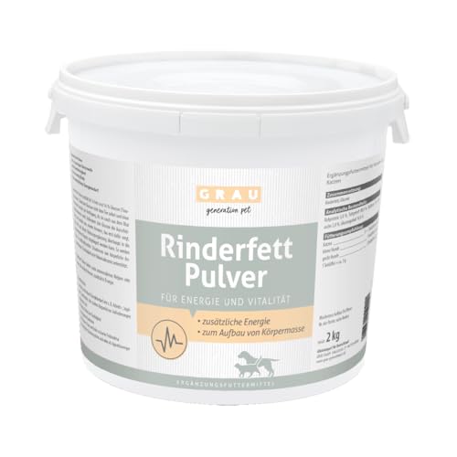 Grau Rinderfett Pulver | 2 kg | Ergänzungsfuttermittel für Hunde und Katzen | Bei hohem Energiebedarf, Appetitlosigkeit oder für unterernährte Fellnasen| Mit Fett und Glucose