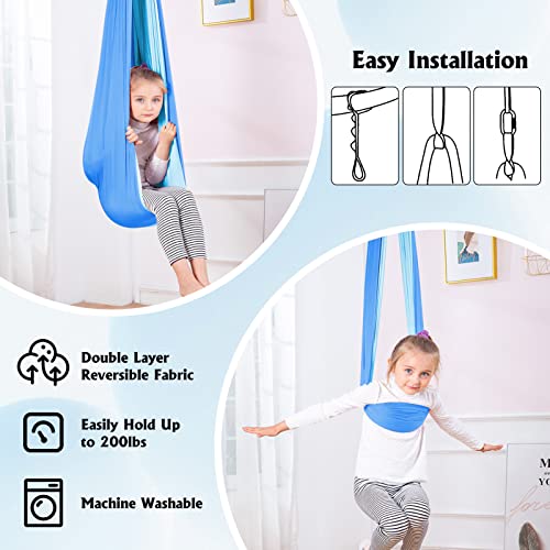 Kaboer Cuddle Sensory Swing,Indoor Therapy Swing Double-Layer Hammock Swings With 360° Swivel Hanger For Kids&Adults To Play&Calm,Hanging Therapy Swing For With Sensory Needs,Max Weight 200Lbs,Blue #TOP3