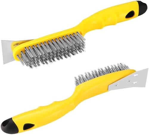 Stainless Steel Wire Brush 2 Pcs with Metal Scraper, 79 Bundles bristles, Plastic Contoured Handle, Chanharm Heavy Duty Scratch for Cleaning Rust Dirt, Dust Paint Scrubbing, Welding Slag Removal