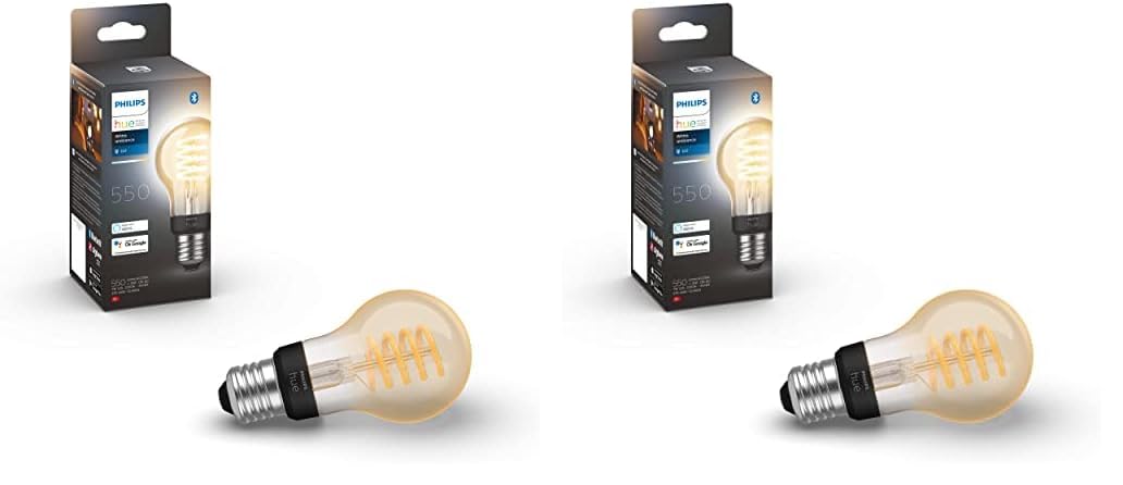 Philips Hue Philips Hue Ambiance Filament Dimmable Smart Light Bulb [E27 Edison Screw] with Bluetooth. Works with Alexa, Google Assistant and Apple Homekit, White (Pack of 2)