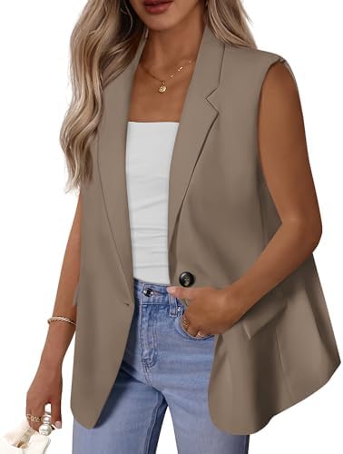 BTFBM Blazers For Women Open Front Button Loose Vest Tops For Women Work Business Casual Outfits Summer Fashion 2026