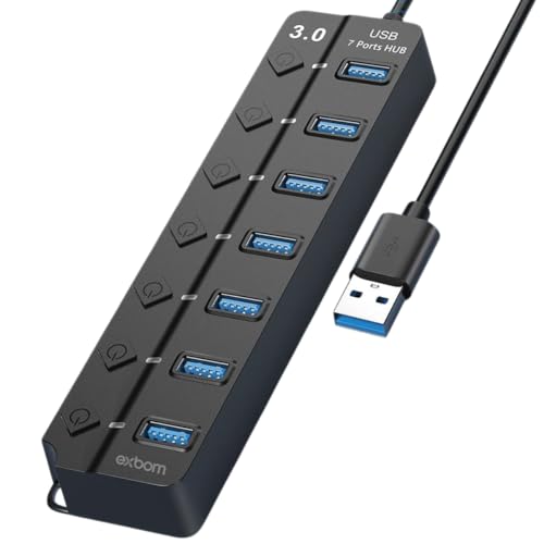 Hub USB 3.0 Com 7 Portas, Botões Individuais, LED, Alta Velocidade (5Gbps), Compatível Com PC Notebook TV Consoles Mouse PenDrive Teclado Impressora Acabamento Premium