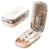 WAVATA Tablettenteiler, Tablettenschneider, Pillenteiler mit Aufbewahrungsfach, Tablettenteiler für Alle Tabletten Kostenlos, Pillenschneider Große und Kleine Tabletten für Reise, Haustier (Weiß)