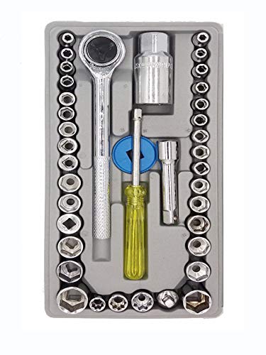 Jogo de Soquete e Catraca reversível 3/8 e Chave de Vela 21mm Na Maleta