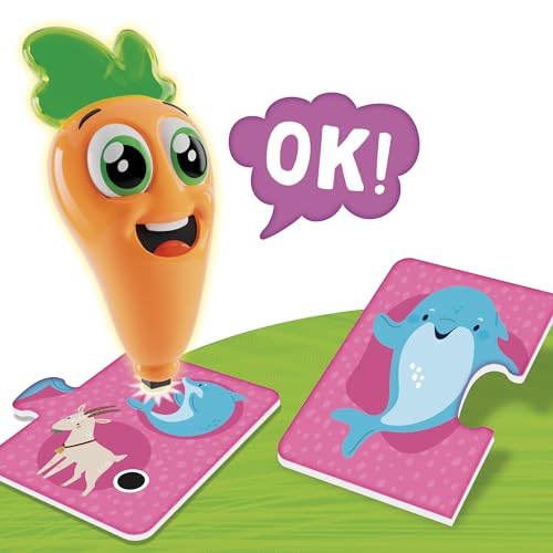 Image of Lisciani - Baby Animals - Educational Game with Carotina Talking Light Pen - Gift Idea for Children from 2 Years - 10 Puzzles of 2 Pieces - Interactive Quiz Learn About Baby Animals