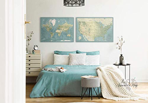 Premium Canvas World And Us Map Set For Home Or Office Decor #TOP1