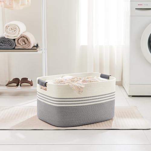 Panier à linge tressé grand format coffre de rangement coton 60L - 5