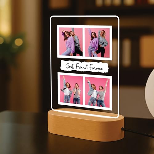 Image of Giftplease Customized LED Light Photo Frame for Friends | Personalized Lamp with Friendship Quote | Best Friend Gift for Birthday, Farewell, Friendship Day | Tabletop Frame 6x7.25 Inch FR 11