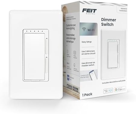 Feit Electric Smart Dimmer Switch, Neutral Wire Required for Installation, Compatible with Amazon Alexa and Google Assistant, Smart Dimmer Light Switch, White, Model:DIM/WiFi