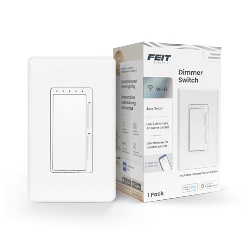 Feit Electric Smart Dimmer Switch, Neutral Wire Required for Installation, Compatible with Amazon Alexa and Google Assistant, Smart Dimmer Light Switch, White, Model:DIM/WiFi by Feit Electric - Used condition - US$20.45