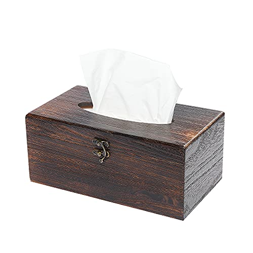 SINOBEST Rectangular Tissue Box Cover Decorative Wood Facial Tissue Holder with Hinged Lid Napkin Dispenser in Antique Style by SINOBEST - Used condition - US$19.81