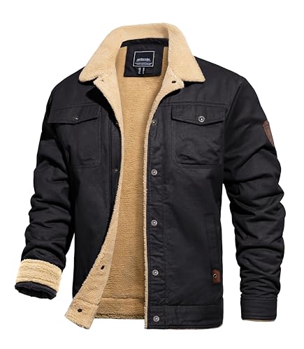TACVASEN Men's Winter Jacket Sherpa Fleece Lined Cargo Coat Warm Thick Trucker Jacket with Multi Pockets