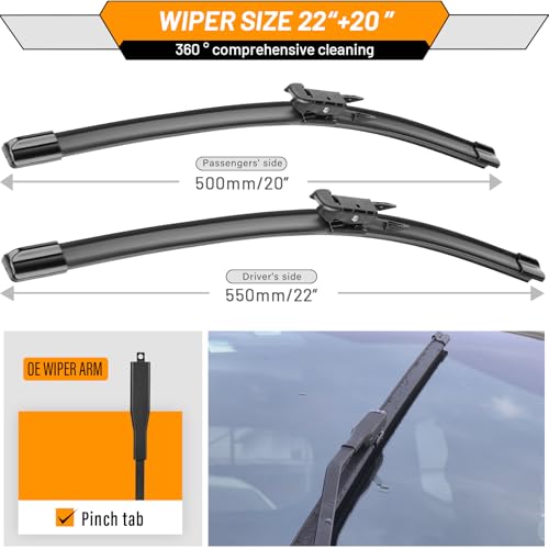 Image of AUTOBOO Windshield Wiper Blade Replacement for Ford Mustang Lincoln MKZ | Fits Mustang 2010-2024 MKZ 2013-2020, 22 inch+20 inch, 2-pack, OEM quality, all-season performance, easy install
