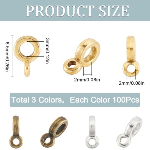 SOFPLATE 300Pcs Ring Bail Beads Spacer Bail Beading Silver Golden Alloy Tibetan Tube Column Spacer Bails Rings with Hanger Loop Findings for DIY Earring Necklace Assortments jewellery Making Supplies - Image 2