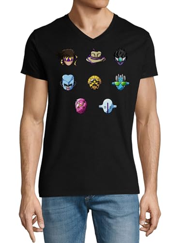 T-shirt col en V en coton Anime 72 pour homme en noir