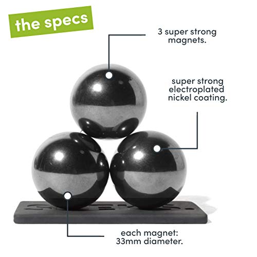 Speks Super Gunmetal Set of 3 (33mm) Magnetic Balls - Sculptural Fun Stress Relief Desk Toy and Base for Adults