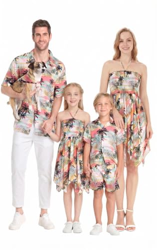 Image of Hawaii Hangover Family Matching Hawaiian Clothes, Neon Sunset Pink | Family Matching Hawaiian Clothes, Neon Sunset Pink, lightweight rayon, machine washable, tropical floral print, luaus