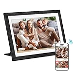 IIQ 15.6-inch Digital Picture Frame with Touch Screen - Auto-Rotation, 1080P IPS Display, 32GB, Dual WiFi & Frameo App, Modern Wooden Frame for Weddings, Home & Photographers
