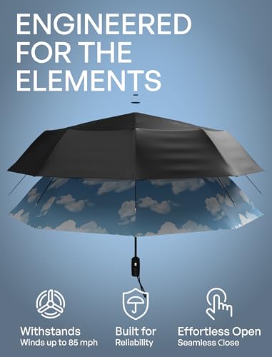 Windproof Travel Umbrella - Compact & Withstands Winds up to 85MPH, Strongest Premium Auto Folding Umbrella for Rain and Sun - Durable, Light & Portable for Women & Men, Fits Backpack & Cars - Thumbnail 2