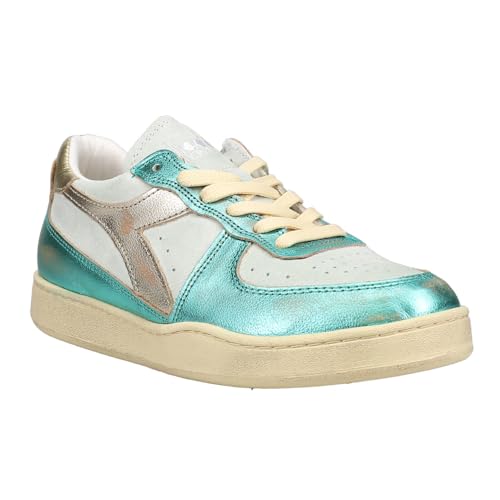 Diadora Womens Mi Basket Low Metallic Pigskin Used Lace Up Sneakers Shoes Casual - Blue2