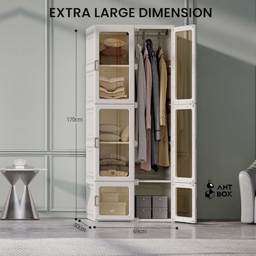 Image of doodad Foldable Plastic Wardrobe Organizer | Collapsible Wardrobe for Clothes with 6 Doors, 6 Compartments, and 1 Hanger Rod | Portable Wardrobe, Plastic Cupboard, Storage Cabinet, Foldable Almirah