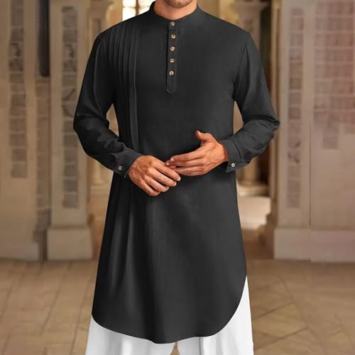 Camisa de lino hombre manga larga transpirable estilo thobe 3