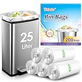 Teivio 25 Liter 200 Counts Strong Pedal Bin Liners, fit 5-6 Gal Garbage Bags, Bathroom Waste Bin Liners, Small Plastic Trash Can Bags for home office kitchen, Clear - Image 1