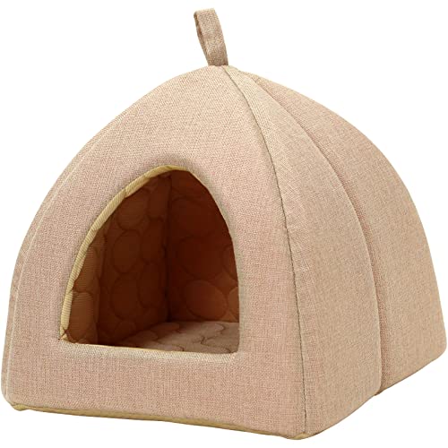 PetStyle ペットベッド ひんやり 夏 洗える 犬 猫 ベッド ペット クール マット ドーム型 テント ハウス ねこ いぬ ペットテント 冷感 おしゃれ ピラミッドハウス 夏用 Sサイズ (春夏/ベージュ)