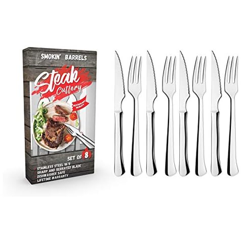 Smokin' Barrels - Everyday Steak Cutlery Set of 8 - 4 Steak Knives & 4 Steak Forks Cover