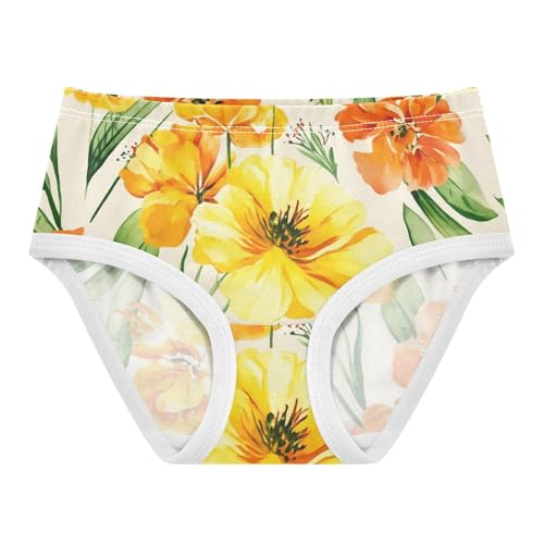 Funny Girls Underwear Toddler 2t Cotton Little Girl Panties Yellow Floral Flowers Beige Briefs Underpants