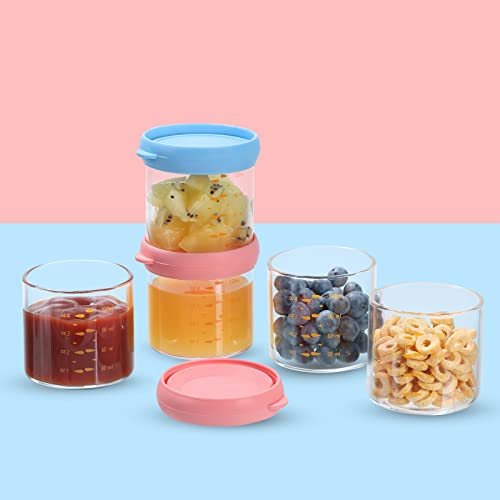 Glass Food Jars With Lids Set Of 6, 4Oz Small Glass Storage Containers, Stackable, Leak-Proof, Freezer To Microwave Safe, Blue #TOP4