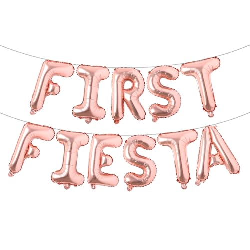 Image of First Fiesta Birthday Decorations Mexican 1st Birthday Party Supplies Multicolor First Fiesta Balloons Mexican Uno Cactus Banner for Cinco De Mayo Taco Bout Uno Party Decor (FIRST FIESTA Rose Gold)