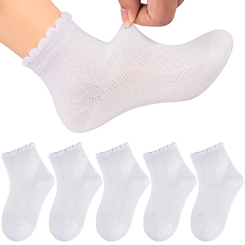 5 Pack Baby Girls Boys No Show Socks Thin Mesh Ruffle Cotton Frilly White Solid Low Cut Kids Toddler Ankle Socks