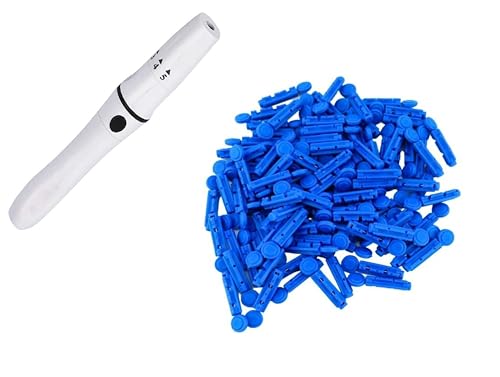 Image of Lancing Device Pen & 100 Round Lancets (Compatible for use with all brands of Glucometers), Blue