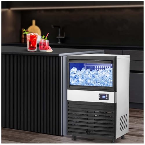 Image of Commercial Ice Maker Machine, 150lbs /24H Stainless Steel Under Counter ice Machine with 30lbs Ice Storage Capacity, Freestanding Ice Maker for Home Bar Outdoor