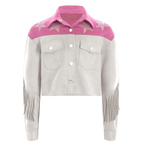 YiZYiF Toddler Girls Tassels Blazer Jacket Turn-Down Collar Outerwear Long Sleeve Cropped Coats Top3