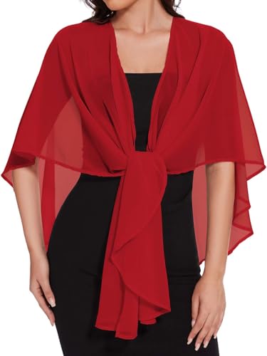Damen Chiffon Shrugs Schals und Wrap für Abendkleid Sheer Hochzeit Cover Up,Rot