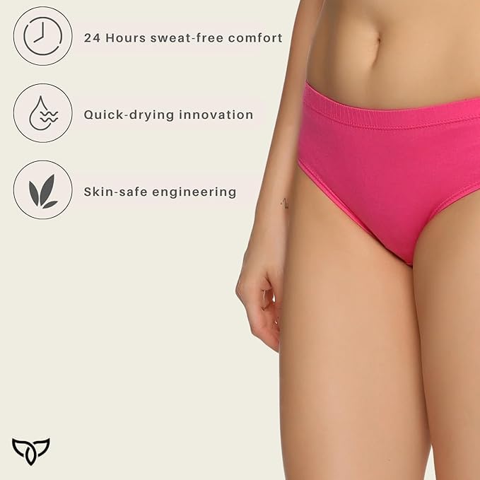 Image of Teens Lifestyle Women Combed Cotton Hipster Panties Pack of 5 with Breathable High Coverage Super Soft Bio Washed Skin Friendly Panty, Multi Color Assorted Set