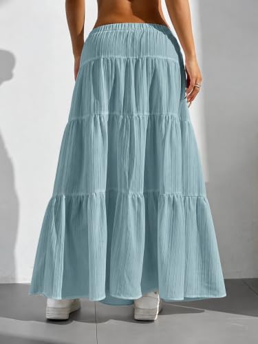 Image of Jawdrobe Women's Georgette Ruffle Hem Long Flared Skirt Lightweight Soft Fabric| High-Waisted Ruffled Maxi Plain and Pleated Skirt